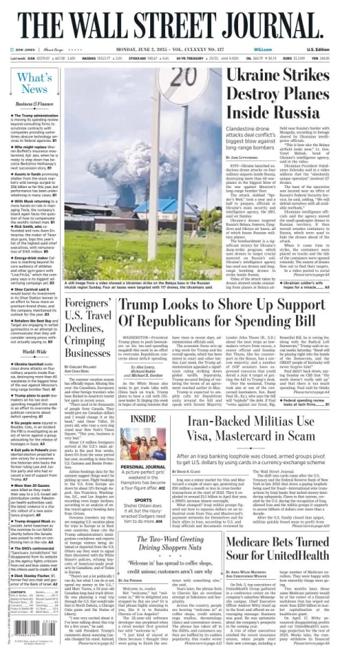 Portada de The Wall Street Journal del lunes, 2 de junio de 2025