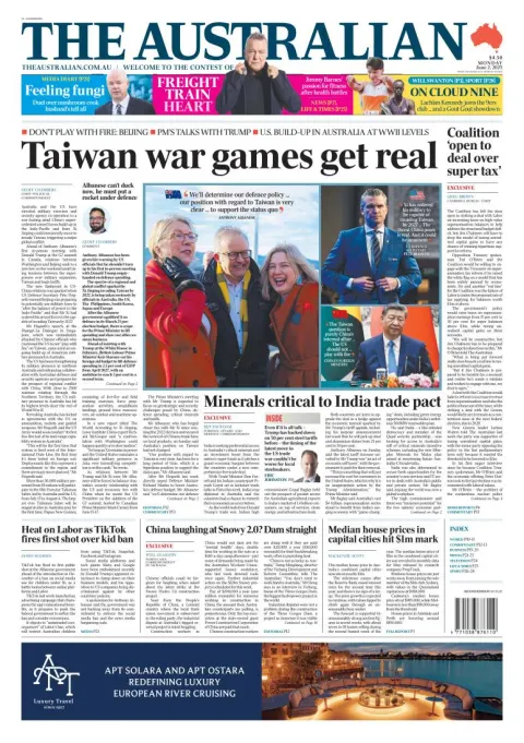 Portada de The Australian del lunes, 2 de junio de 2025