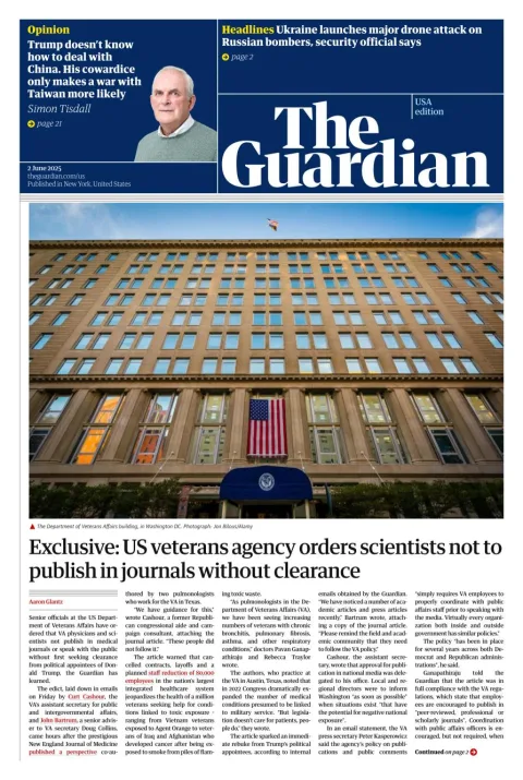Portada de The Guardian (usa) del lunes, 2 de junio de 2025