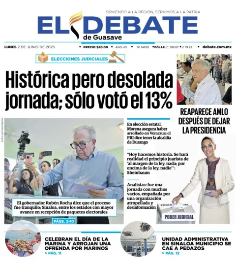 Portada de El Debate de Guasave del lunes, 2 de junio de 2025