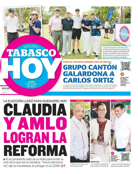 Portada de Tabasco Hoy del lunes, 2 de junio de 2025