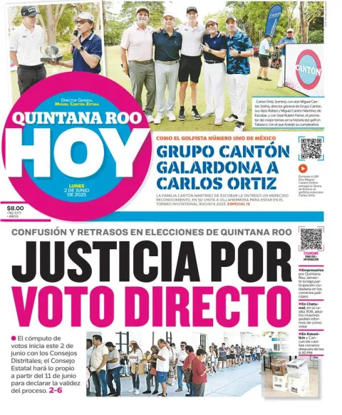 Portada de Quintana Roo Hoy del lunes, 2 de junio de 2025