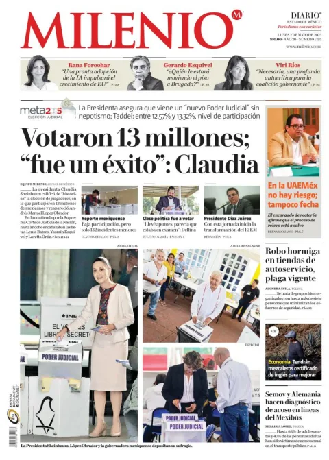 Portada de Milenio Edo de Mexico del lunes, 2 de junio de 2025