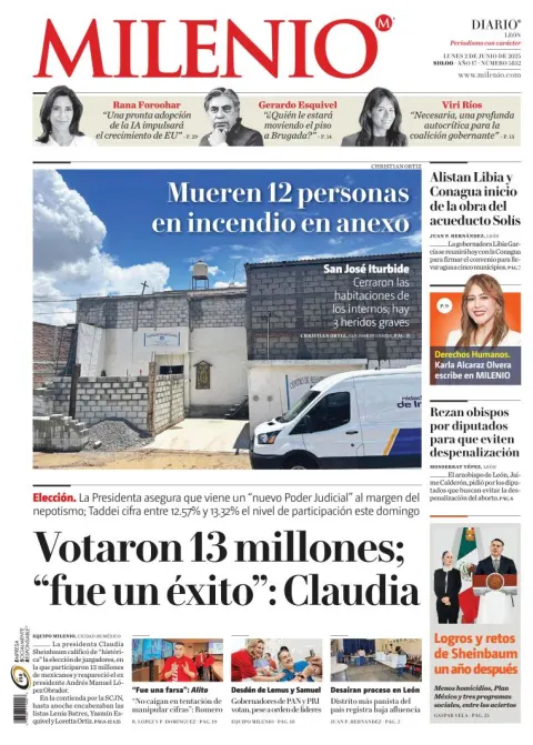 Portada de Milenio Leon del lunes, 2 de junio de 2025