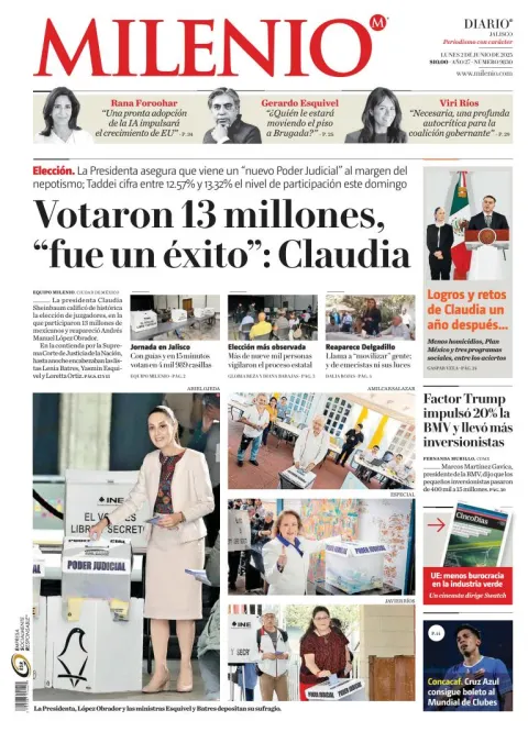 Portada de Milenio Jalisco del lunes, 2 de junio de 2025