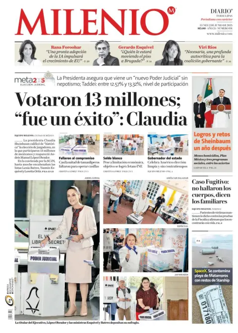 Portada de Milenio Tamaulipas del lunes, 2 de junio de 2025