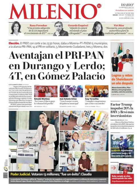 Portada de Milenio Laguna del lunes, 2 de junio de 2025