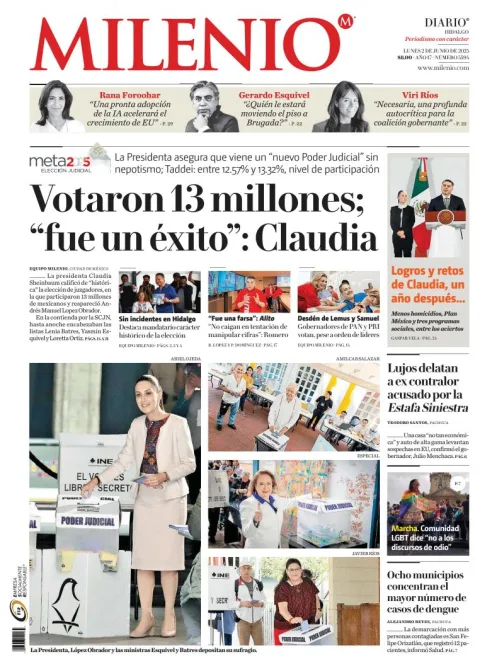 Portada de Milenio Hidalgo del lunes, 2 de junio de 2025