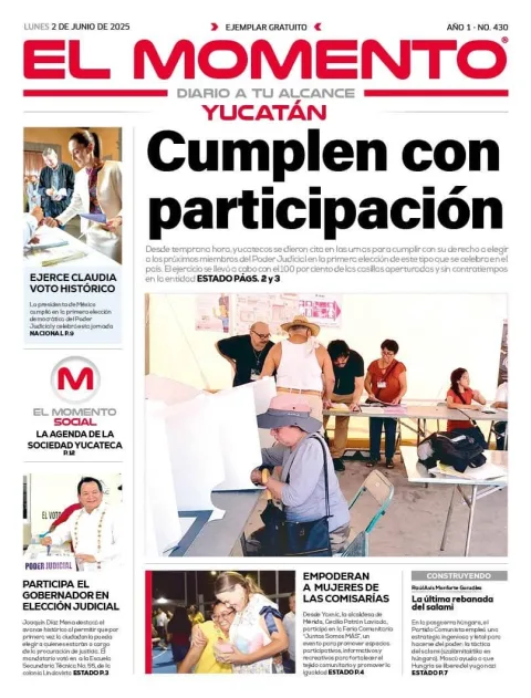 Portada de El Momento Yucatan del lunes, 2 de junio de 2025