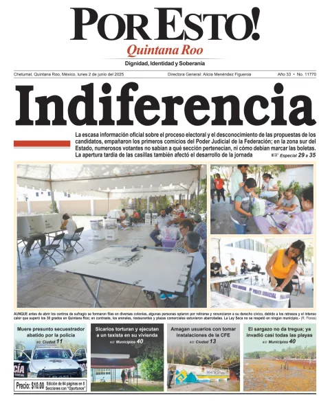 Portada de Por Esto (quintana Roo Chetumal) del lunes, 2 de junio de 2025