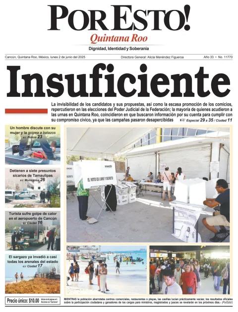 Portada de Por Esto (quintana Roo Cancun) del lunes, 2 de junio de 2025