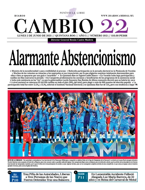 Portada de Diario Cambio 22 del lunes, 2 de junio de 2025