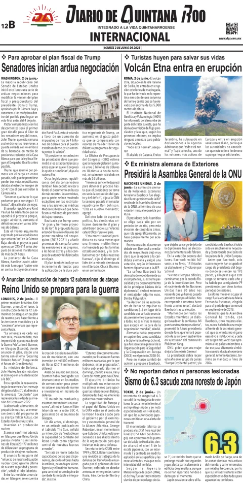 Portada de Diario de Quintana Roo (contra Portada)