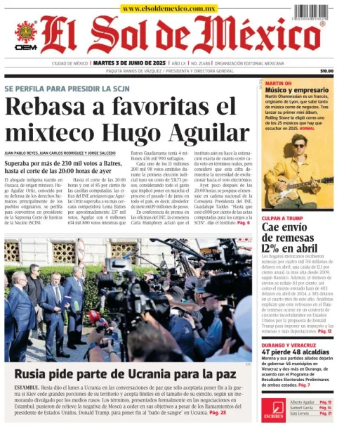 Portada de El Sol de Mexico