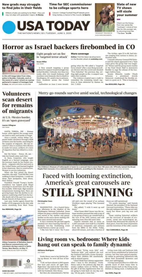 Portada de Usa Today del martes, 3 de junio de 2025