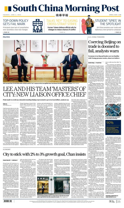 Portada de South China Morning Post del martes, 3 de junio de 2025