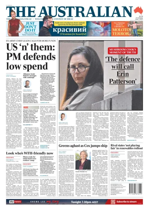 Portada de The Australian del martes, 3 de junio de 2025