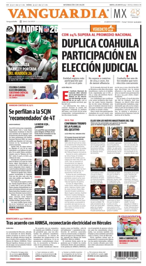 Portada de Vanguardia del martes, 3 de junio de 2025