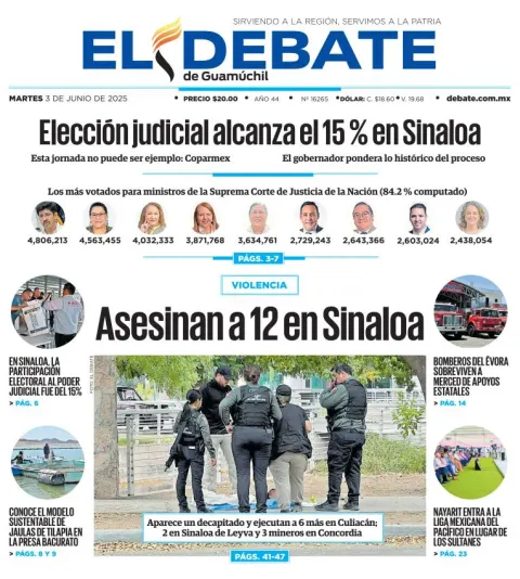 Portada de El Debate de Guamuchil del martes, 3 de junio de 2025