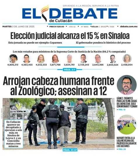 Portada de El Debate de Culiacan del martes, 3 de junio de 2025