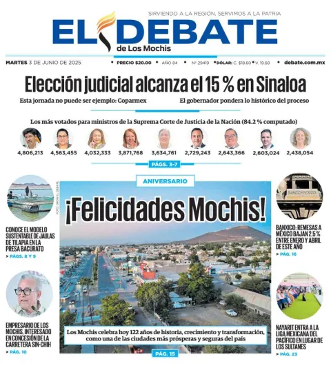 Portada de El Debate de los Mochis del martes, 3 de junio de 2025