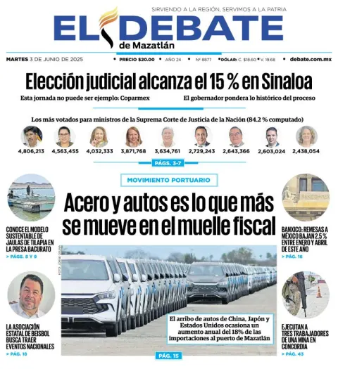 Portada de El Debate de Mazatlan del martes, 3 de junio de 2025