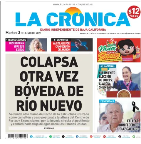 Portada de La Cronica del martes, 3 de junio de 2025