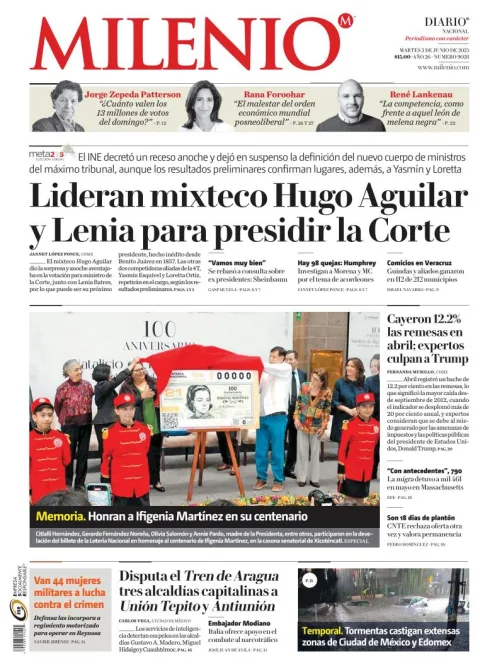 Portada de Milenio del martes, 3 de junio de 2025
