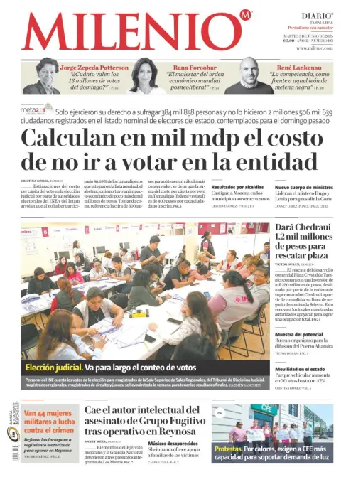 Portada de Milenio Tamaulipas del martes, 3 de junio de 2025