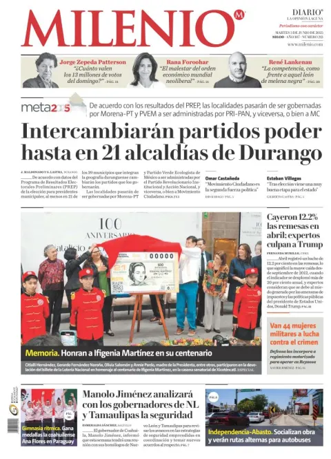 Portada de Milenio Laguna del martes, 3 de junio de 2025