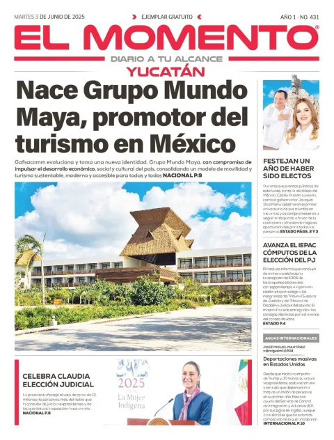 Portada de El Momento Yucatan del martes, 3 de junio de 2025