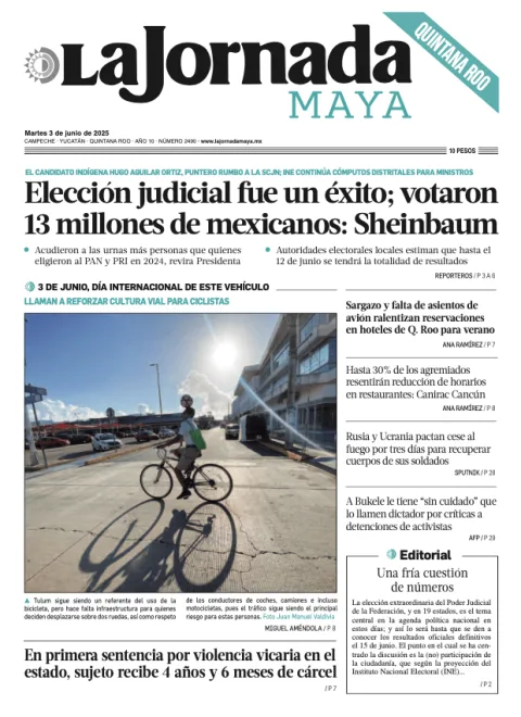 Portada de La Jornada Maya Quintana Roo del martes, 3 de junio de 2025