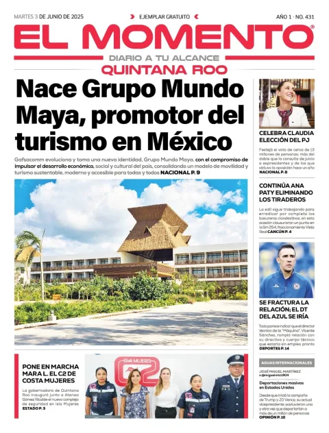 Portada de El Momento Quintana Roo del martes, 3 de junio de 2025