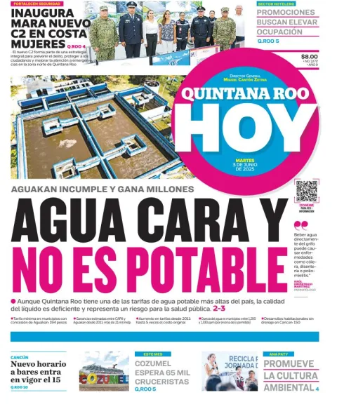 Portada de Quintana Roo Hoy del martes, 3 de junio de 2025