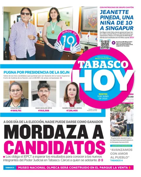 Portada de Tabasco Hoy del martes, 3 de junio de 2025