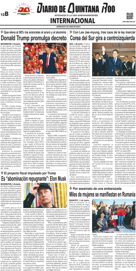 Portada de Diario de Quintana Roo (contra Portada)