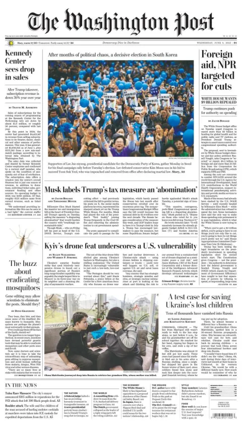 Portada de The Washington Post del miércoles, 4 de junio de 2025
