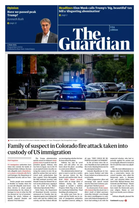 Portada de The Guardian (usa) del miércoles, 4 de junio de 2025