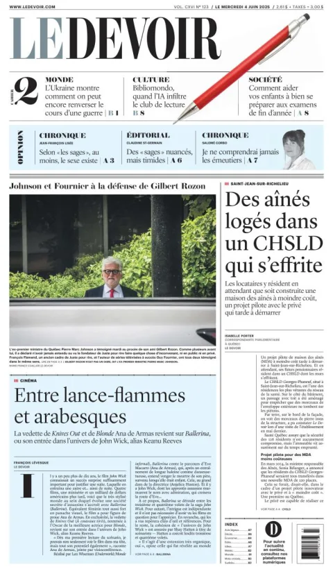 Portada de Le Devoir del miércoles, 4 de junio de 2025
