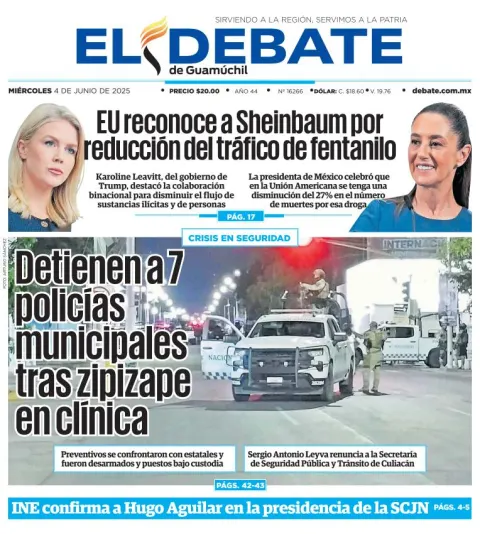Portada de El Debate de Guamuchil del miércoles, 4 de junio de 2025