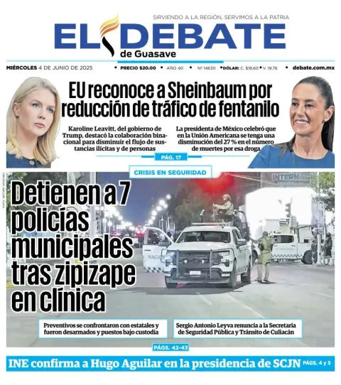 Portada de El Debate de Guasave del miércoles, 4 de junio de 2025