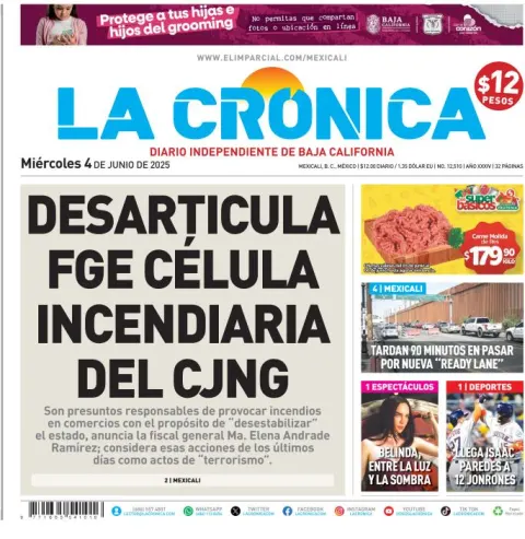 Portada de La Cronica del miércoles, 4 de junio de 2025