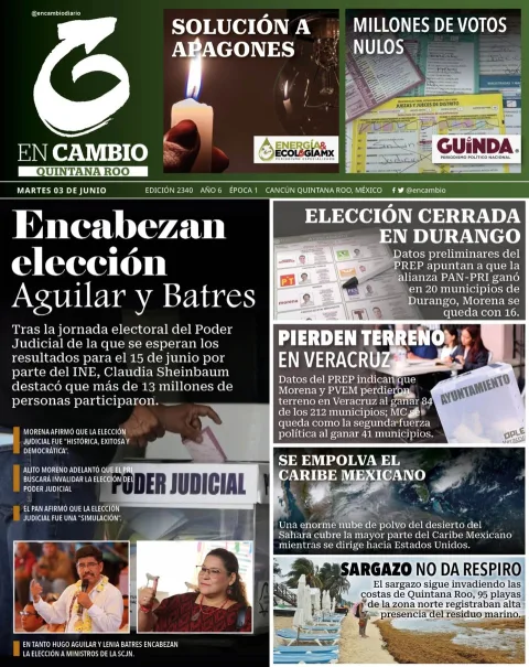 Portada de En Cambio - Quintana Roo (portada) del martes, 3 de junio de 2025