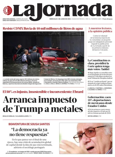 Portada de La Jornada del miércoles, 4 de junio de 2025