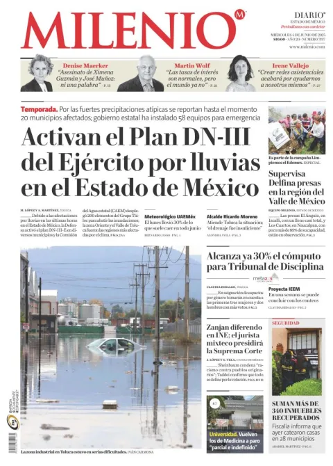 Portada de Milenio Edo de Mexico del miércoles, 4 de junio de 2025
