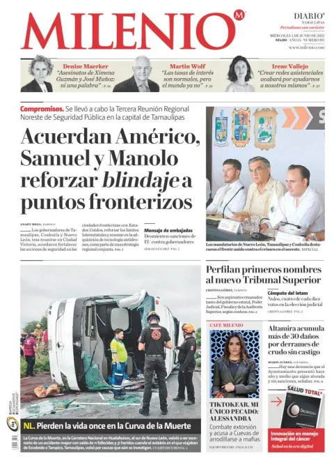 Portada de Milenio Tamaulipas del miércoles, 4 de junio de 2025