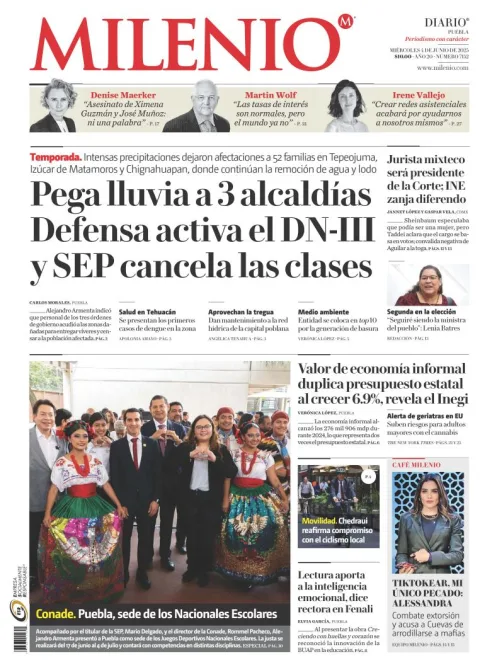 Portada de Milenio Puebla del miércoles, 4 de junio de 2025