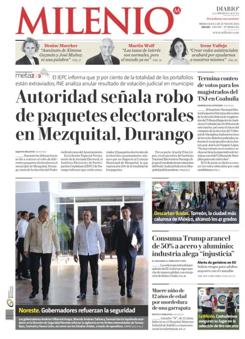 Portada de Milenio Laguna del miércoles, 4 de junio de 2025
