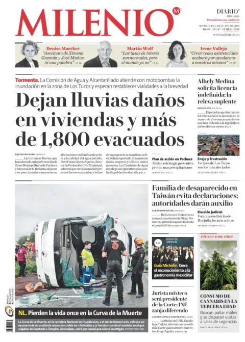 Portada de Milenio Hidalgo del miércoles, 4 de junio de 2025