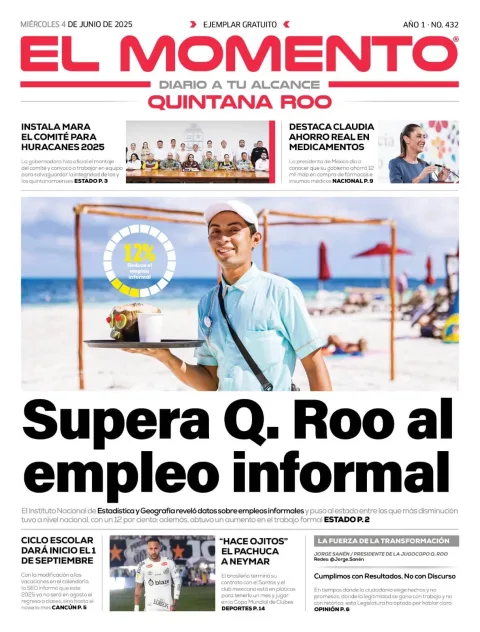 Portada de El Momento Quintana Roo del miércoles, 4 de junio de 2025